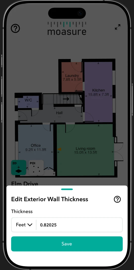 Moasure app: entering exterior wall thickness
